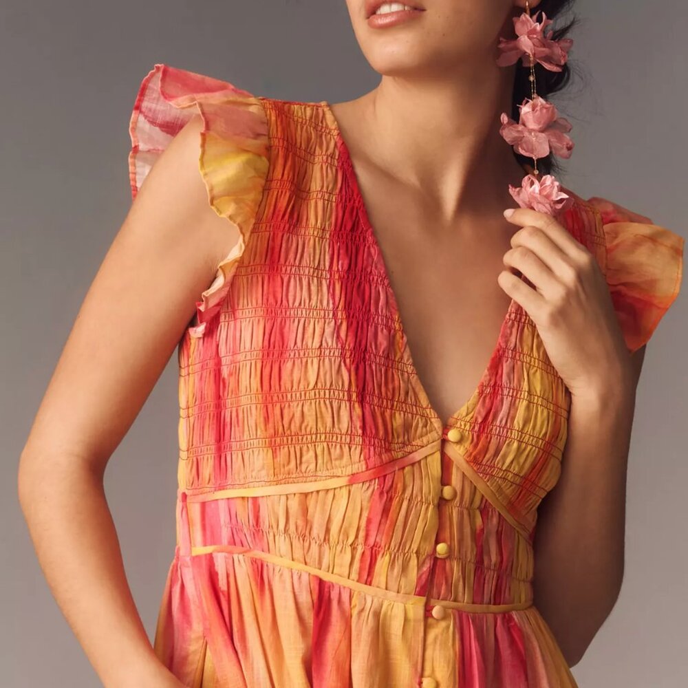 Beautiful tie-dyed smock midi cotton dress in XL from Anthropologie